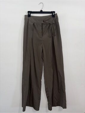 SHEIN Wide Leg Tie Waist Pants Size L Gray Taupe